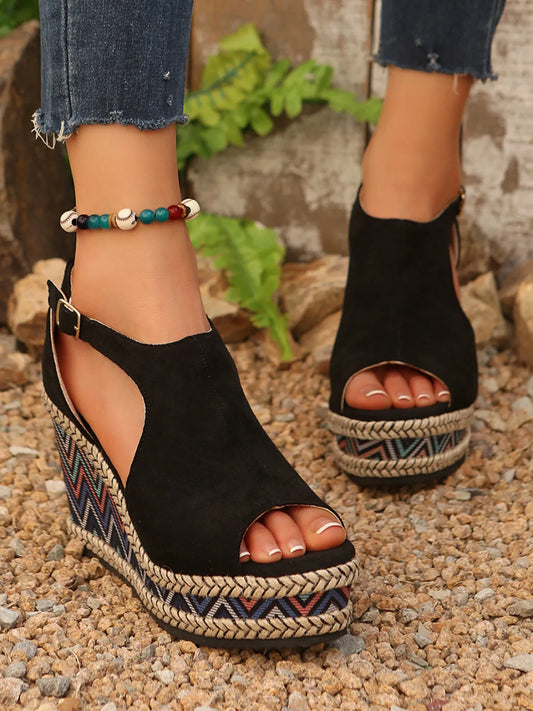 Cutout Platform Wedge Sandals