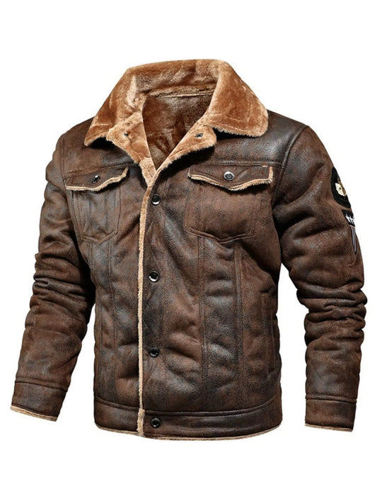 Men's Plus Size Shearling Lined Zip Up Jacket