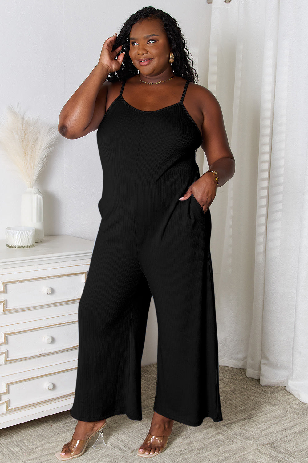 Basic Bae Spaghetti Strap V-Neck Full-Length Jumpsuit