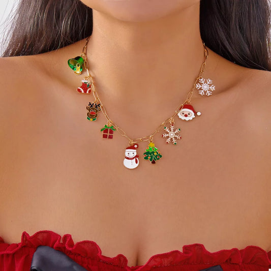 18K Gold-Plated Resin Christmas Theme Necklace