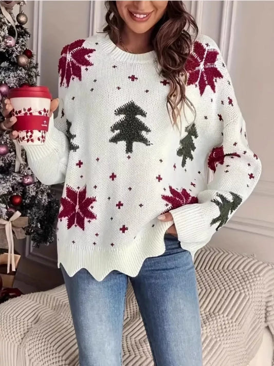 Christmas Tree Pattern Round Neck Sweater