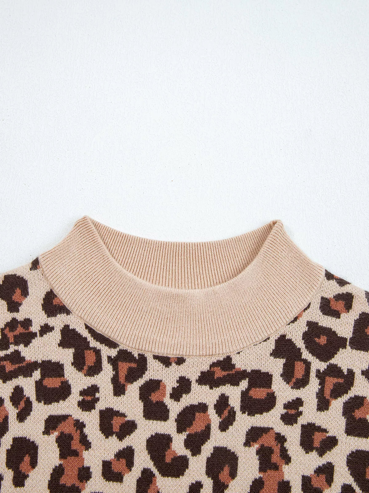 Leopard Print High Neck Shift Mini Sweater Dress
