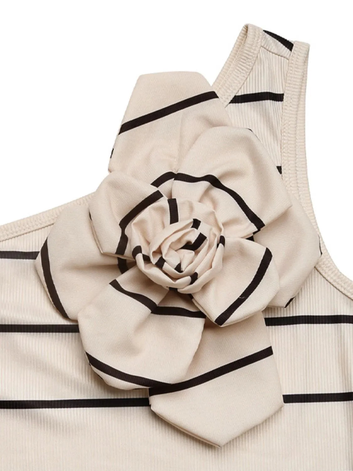 Flower Striped Single Shoulder Dress