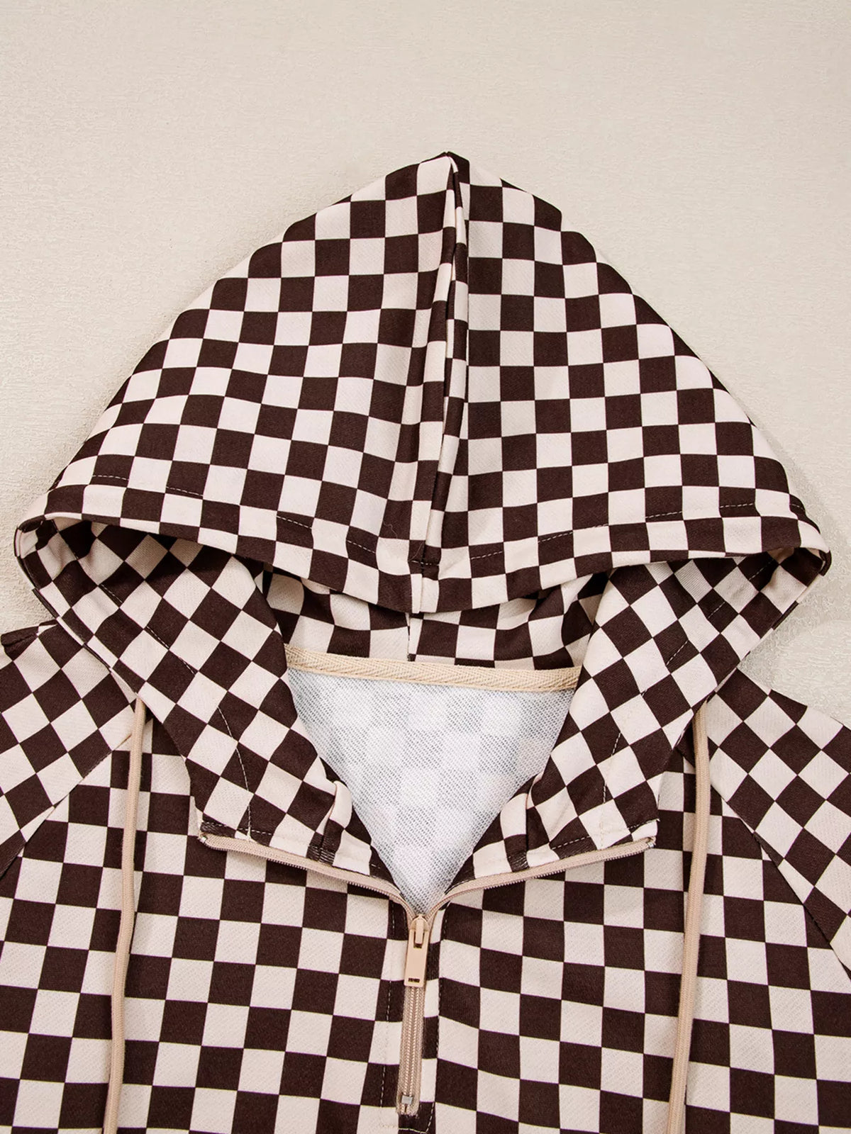Checkered Drawstring Hoodie and Pants Set
