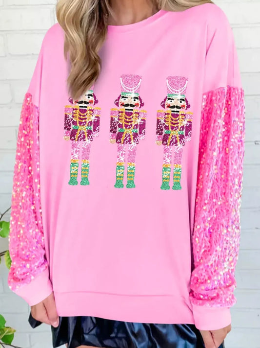 Christmas Theme Sequin Long Sleeve Sweatshirt