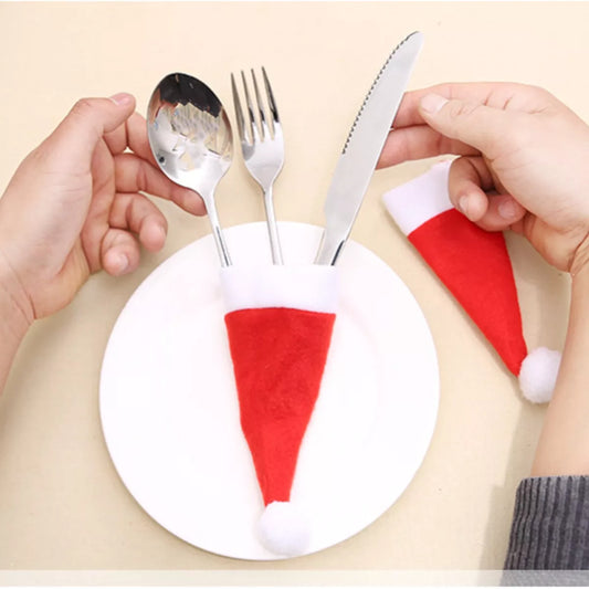 Christmas Santa Hat Cutlery Holders Decorative Table Setting