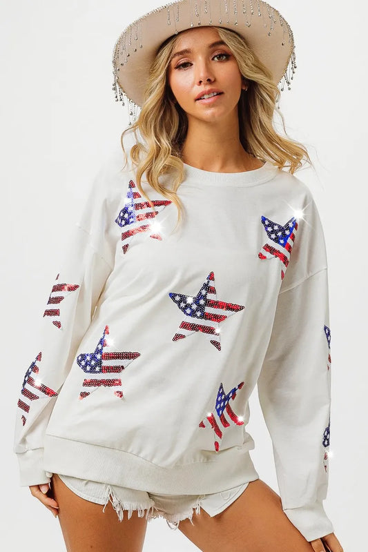 BiBi American Flag Sequin Star Sweatshirt