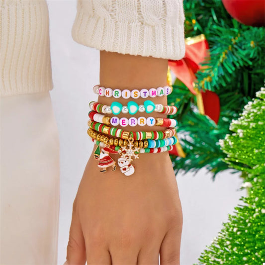 6 Piece Christmas Beaded Bracelet