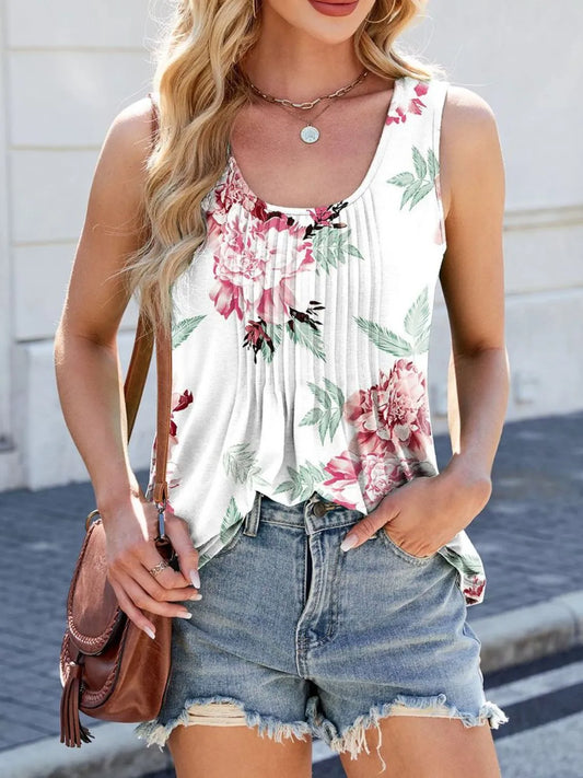 Printed Scoop Neck Wide Strap Tank