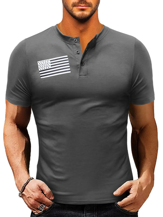 Men's American Flag Short Sleeve Henley Top