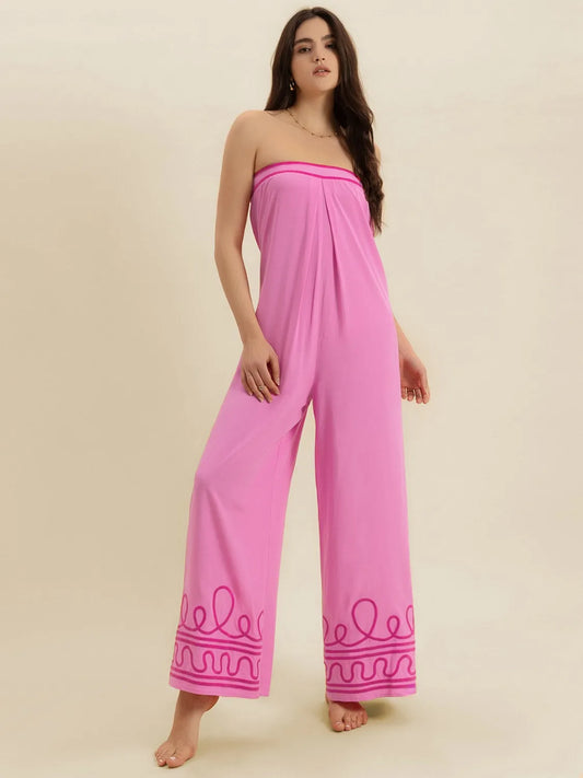 Ruched Tied Wide-Leg Tube Viscose Jumpsuit