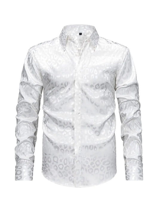 Men's Full Size Leopard Button Down Satin Shirt Plus Size