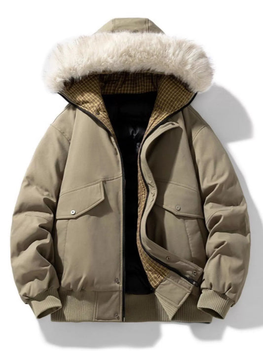 Men's Plus Size Fur Hooded Warm Padded Coat