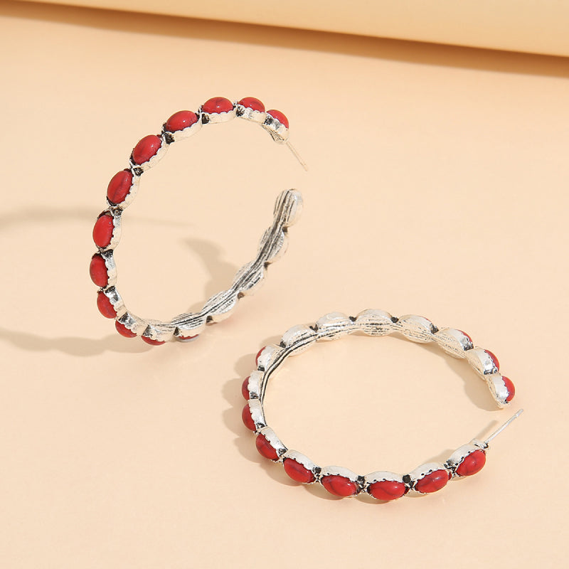 Trendy Boho Artificial Turquoise C-Hoop Earrings