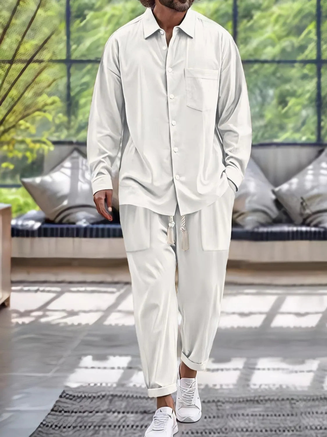 Men's Button Down Long Sleeve Shirt and Pants Set
