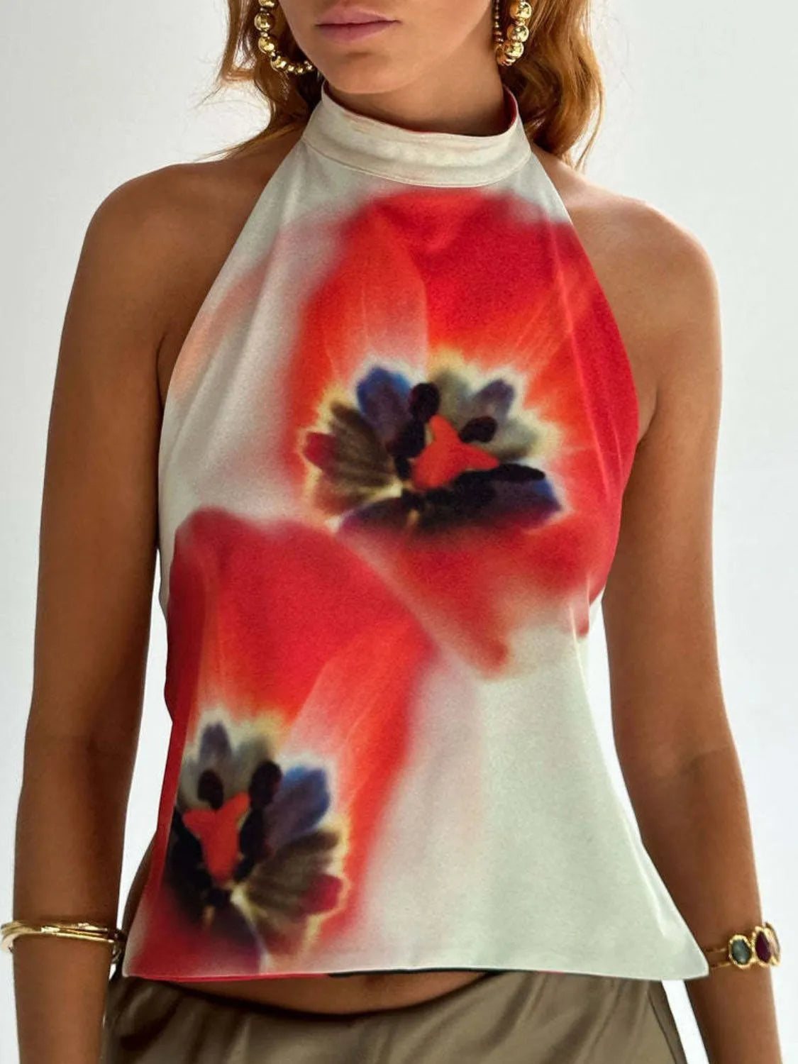 Backless Printed Halter Neck Tank