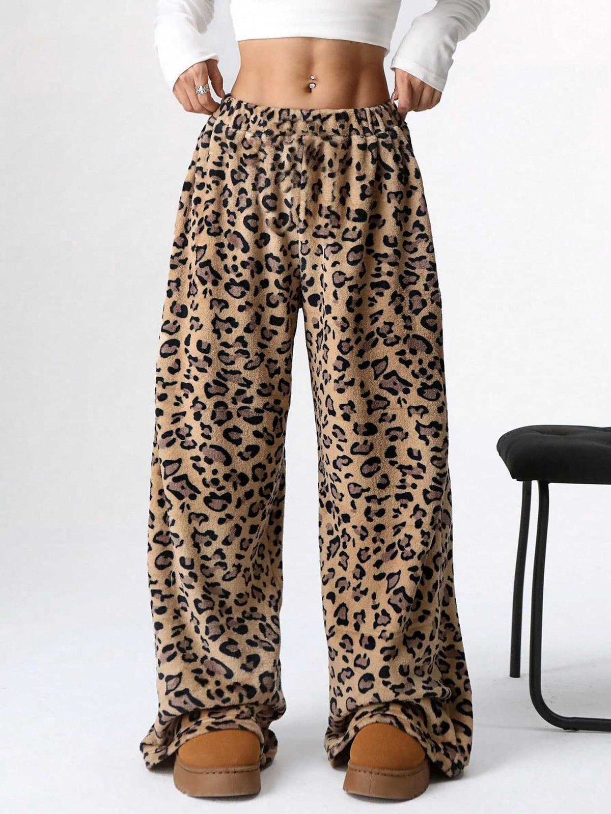 Leopard Wide Leg Plush Pants