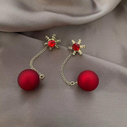 Snowflake Drop Earrings with Red Ball