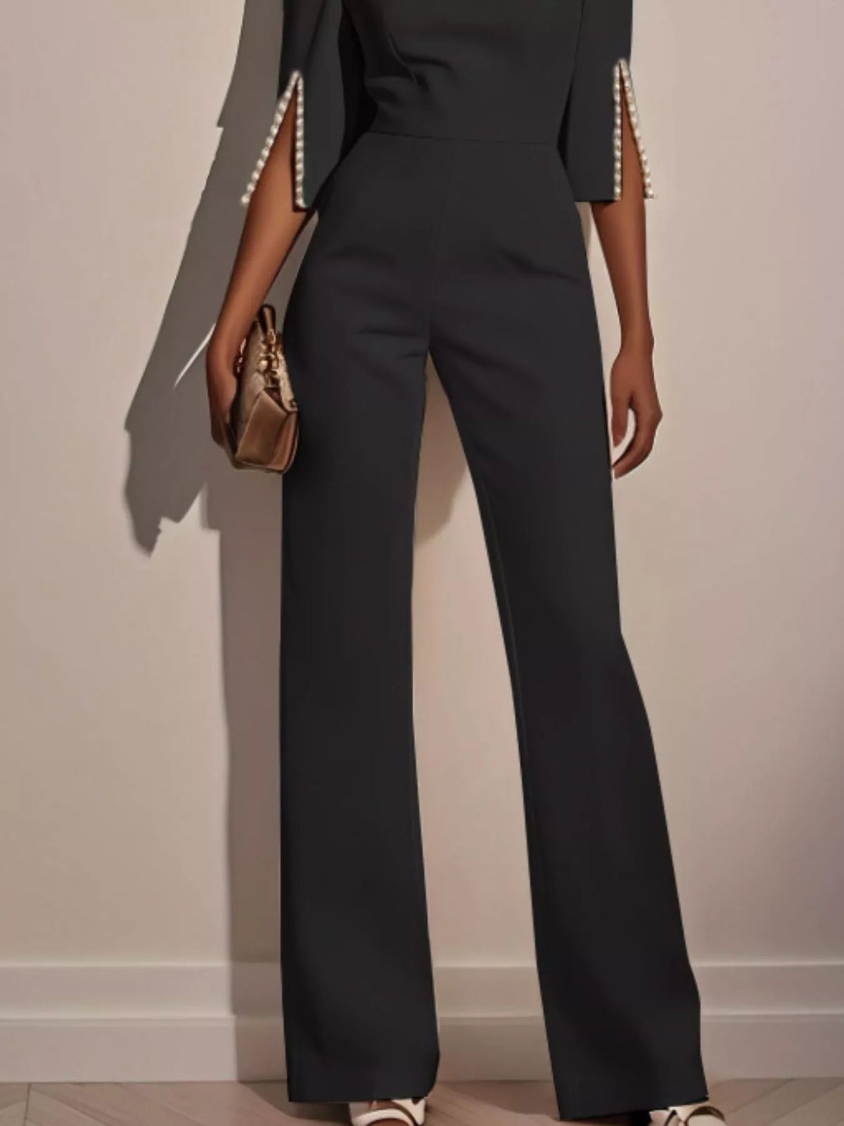 Wide-Leg Jumpsuit with Slit Sleeve