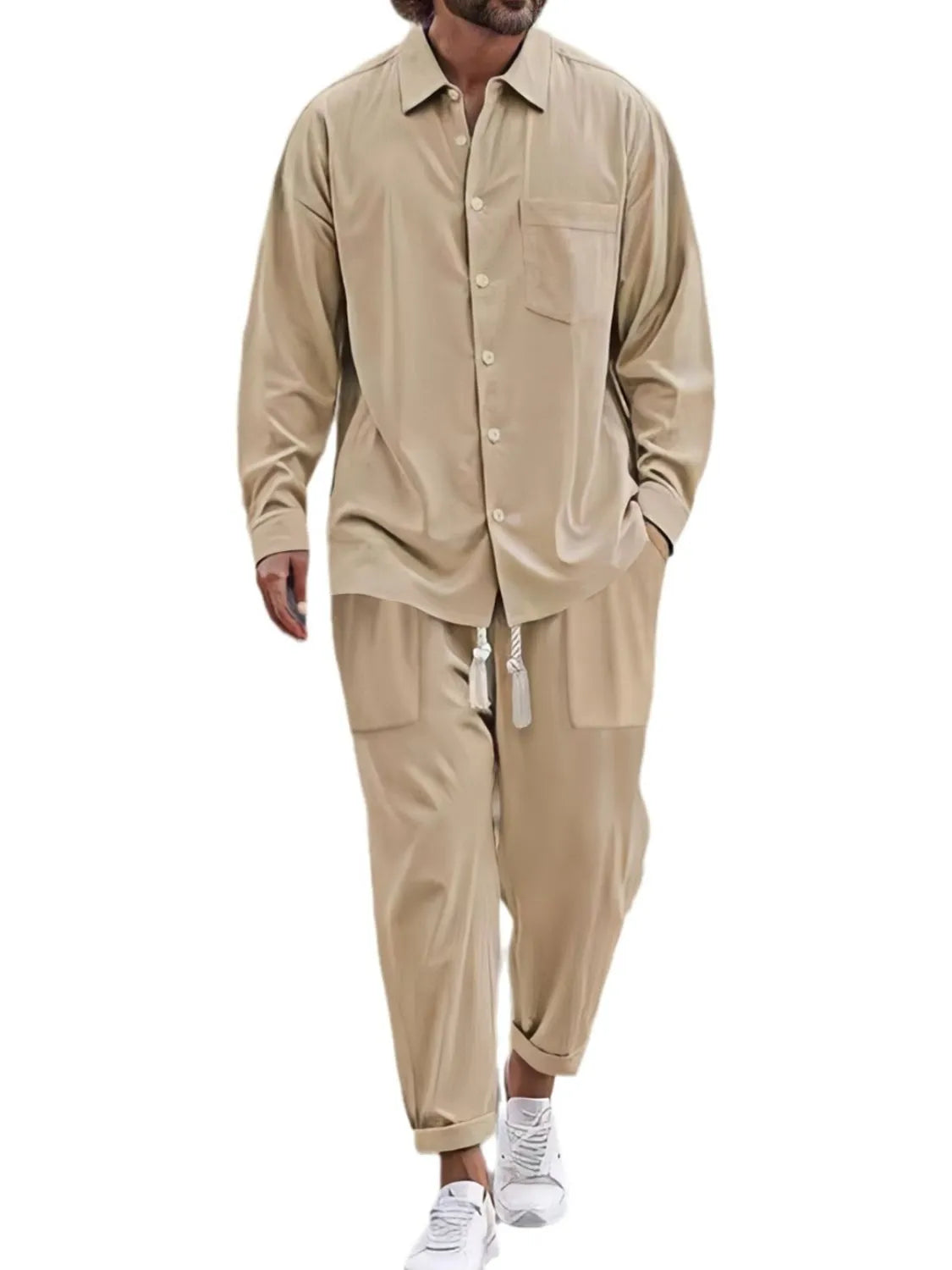 Men's Button Down Long Sleeve Shirt and Pants Set