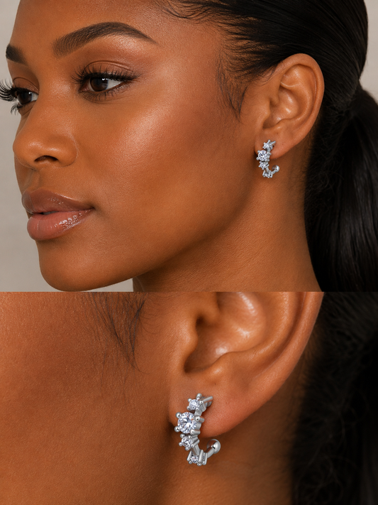 Moissanite Rhodium-Plated Cuff Earrings