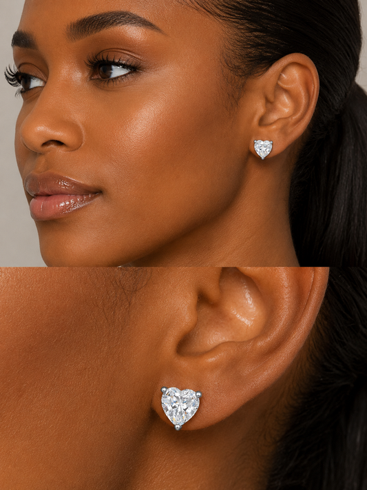 2 Carat Moissanite Heart-Shaped Stud Earrings