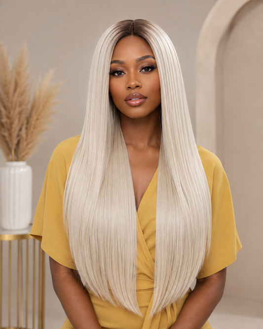 Gilded Strands™ Ash Blonde Silk Straight Wig — 26"