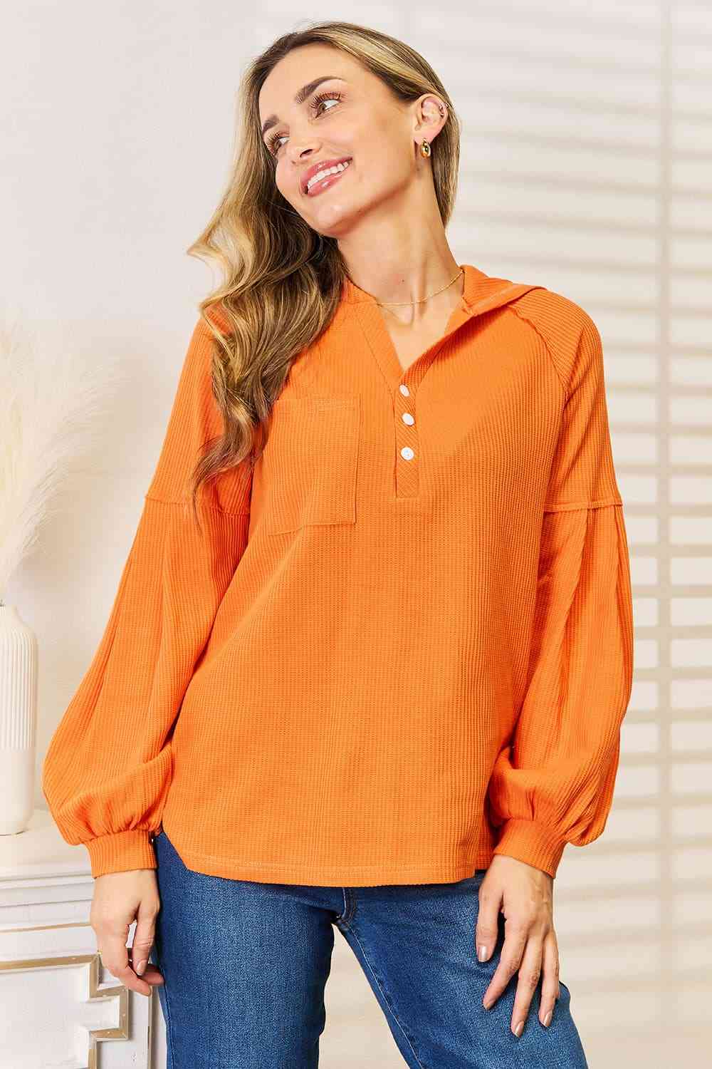 Women's Fashion Hoodie with Side Slit and Buttoned Design