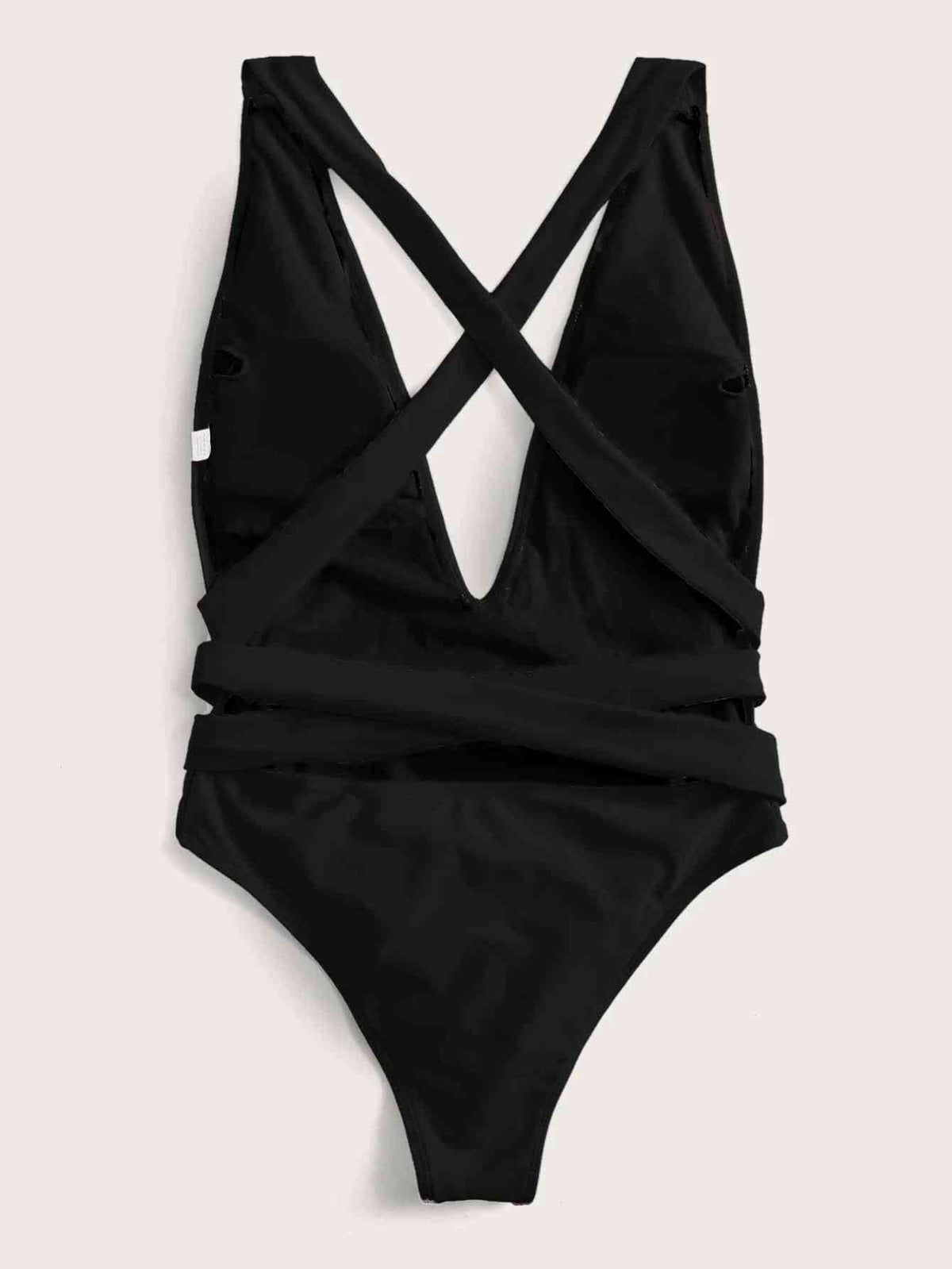 Stylish Halter Neck Deep V Tied One-Piece Swimsuit