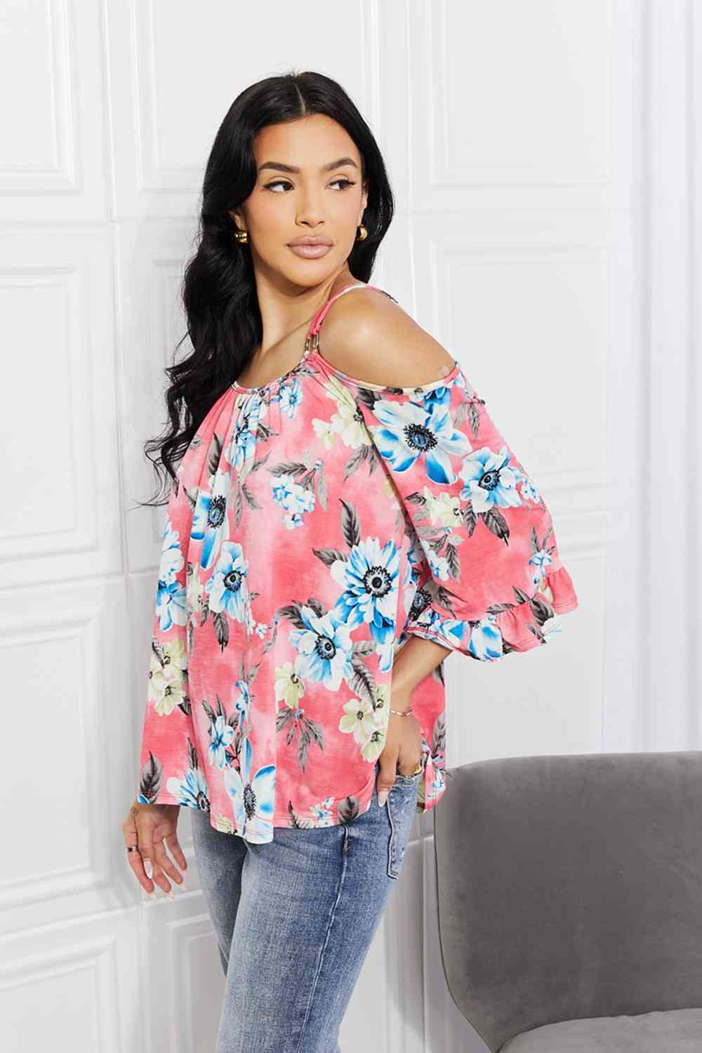 Sew In Love Full Size Fresh Take Floral Cold-Shoulder Top