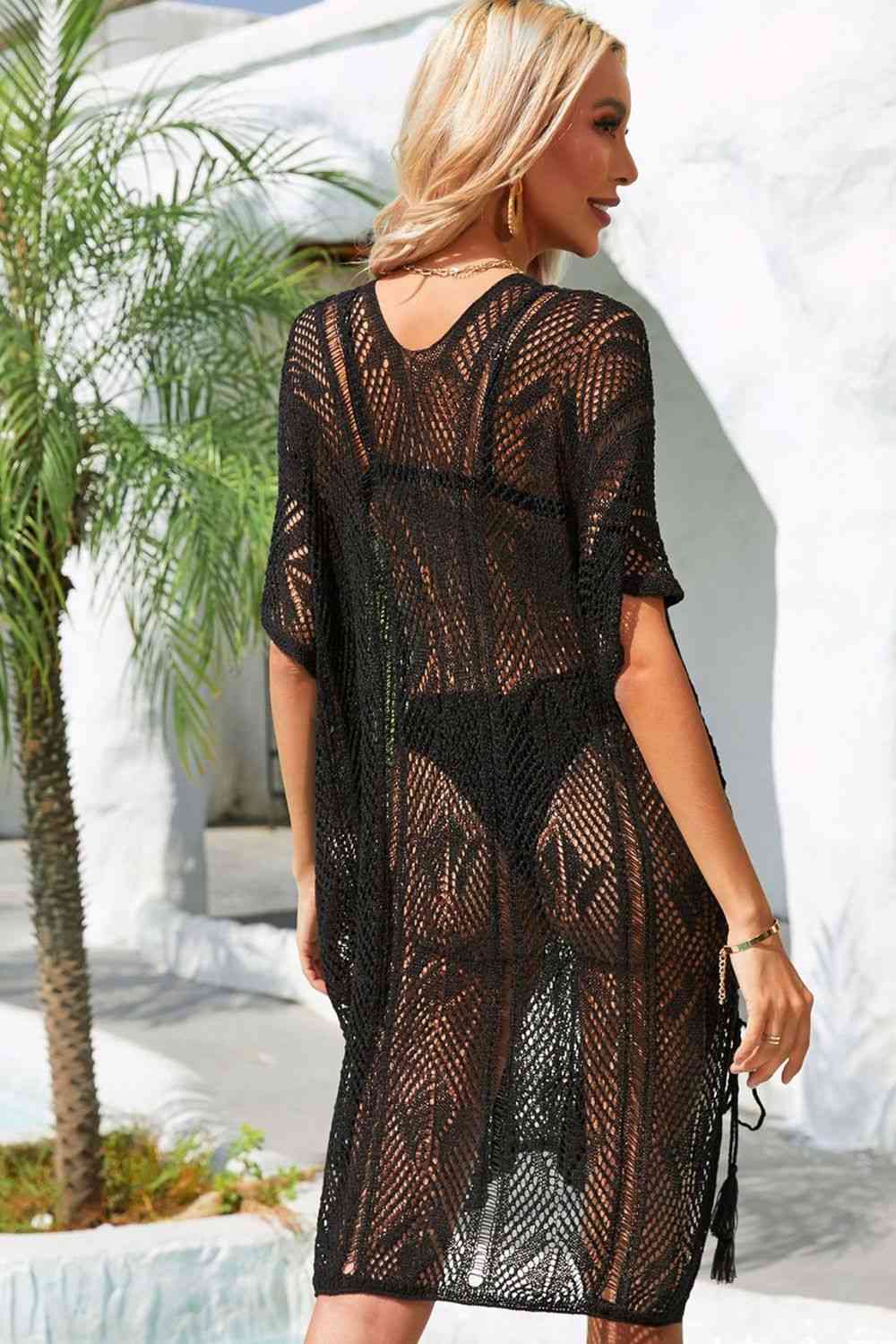 Stylish Side Slit Tassel Openwork Cover-Up Dress