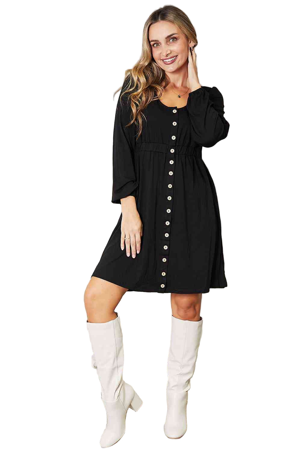 Double Take Scoop Neck Empire Waist Long Sleeve Magic Dress