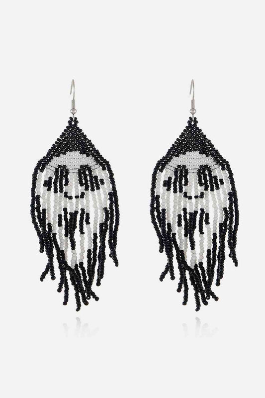 Intricate Black & White Beaded Dangle Earrings for Statement Style