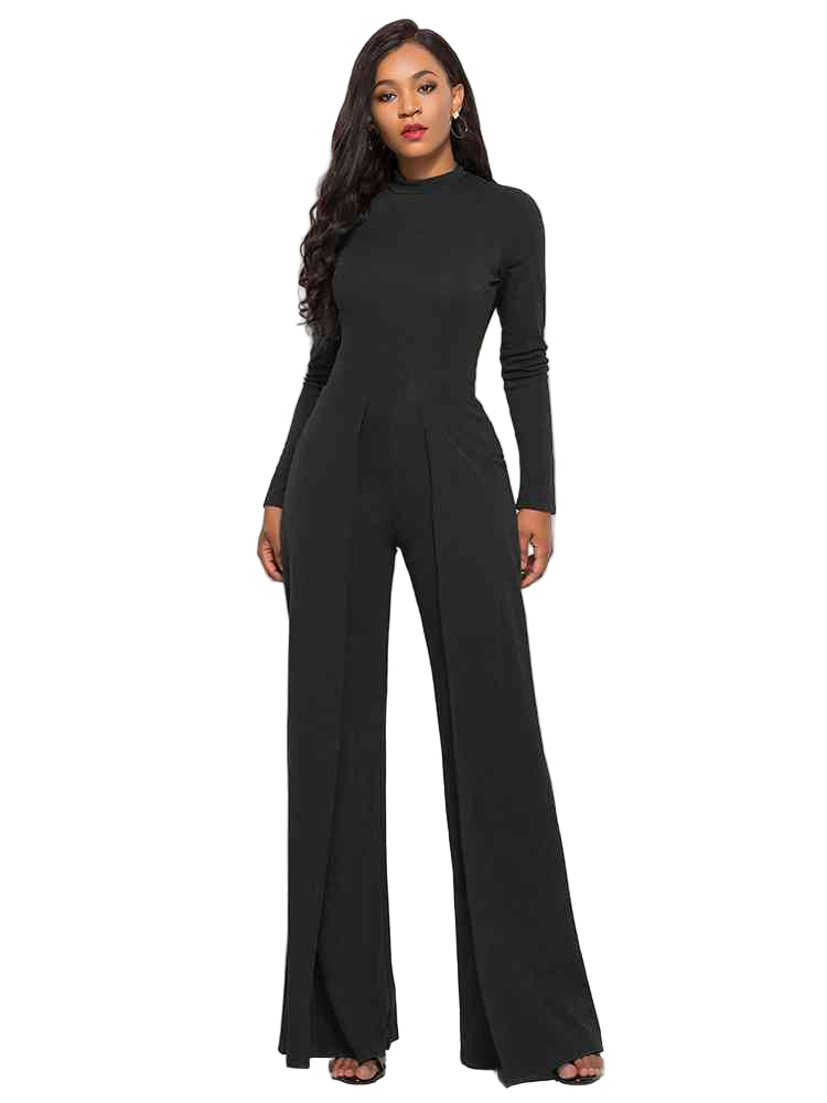 Long Sleeve Mock Neck Wide Leg Jumpsuit