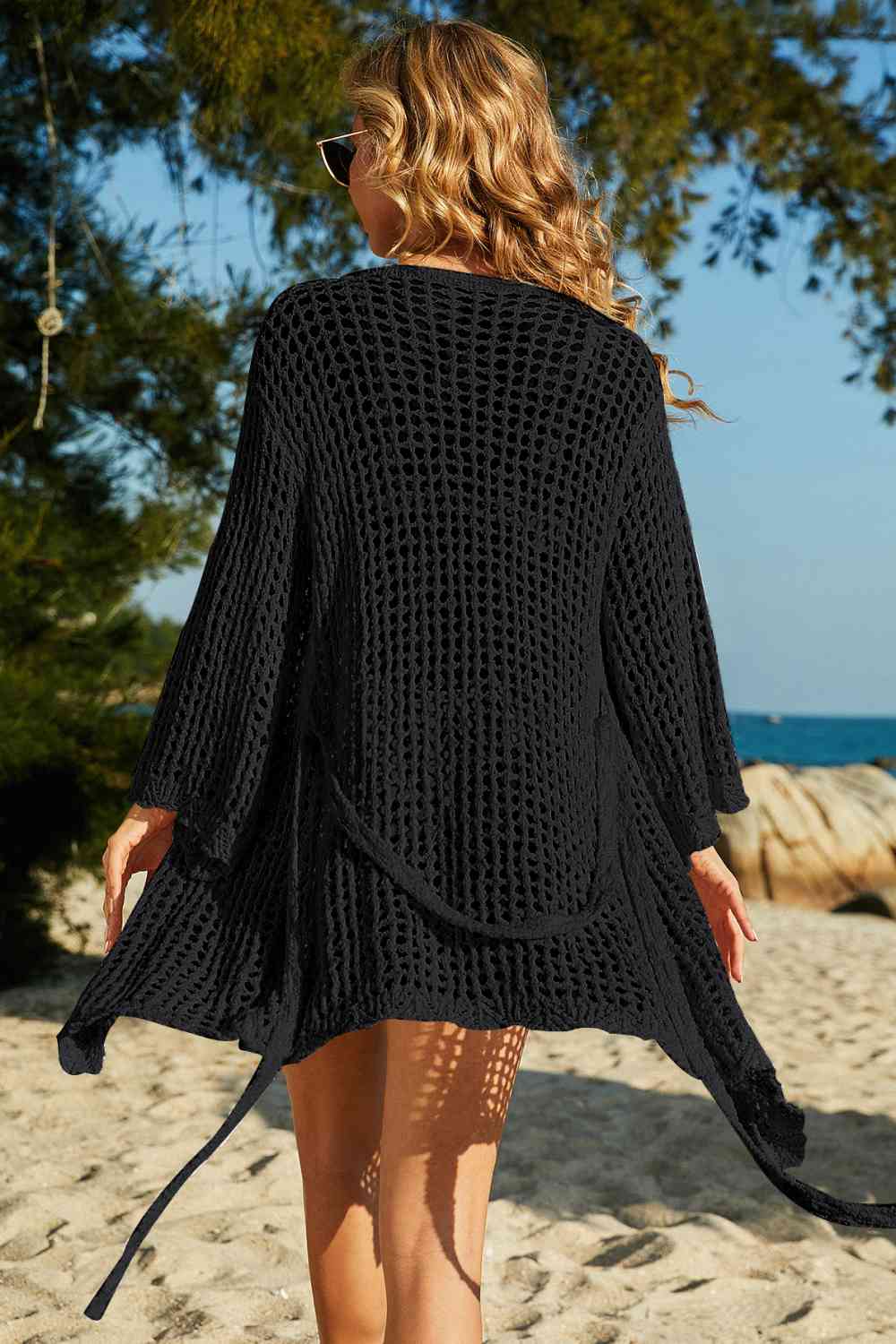 Chic Tie-Waist Openwork Crochet Cover Up for Summer Style