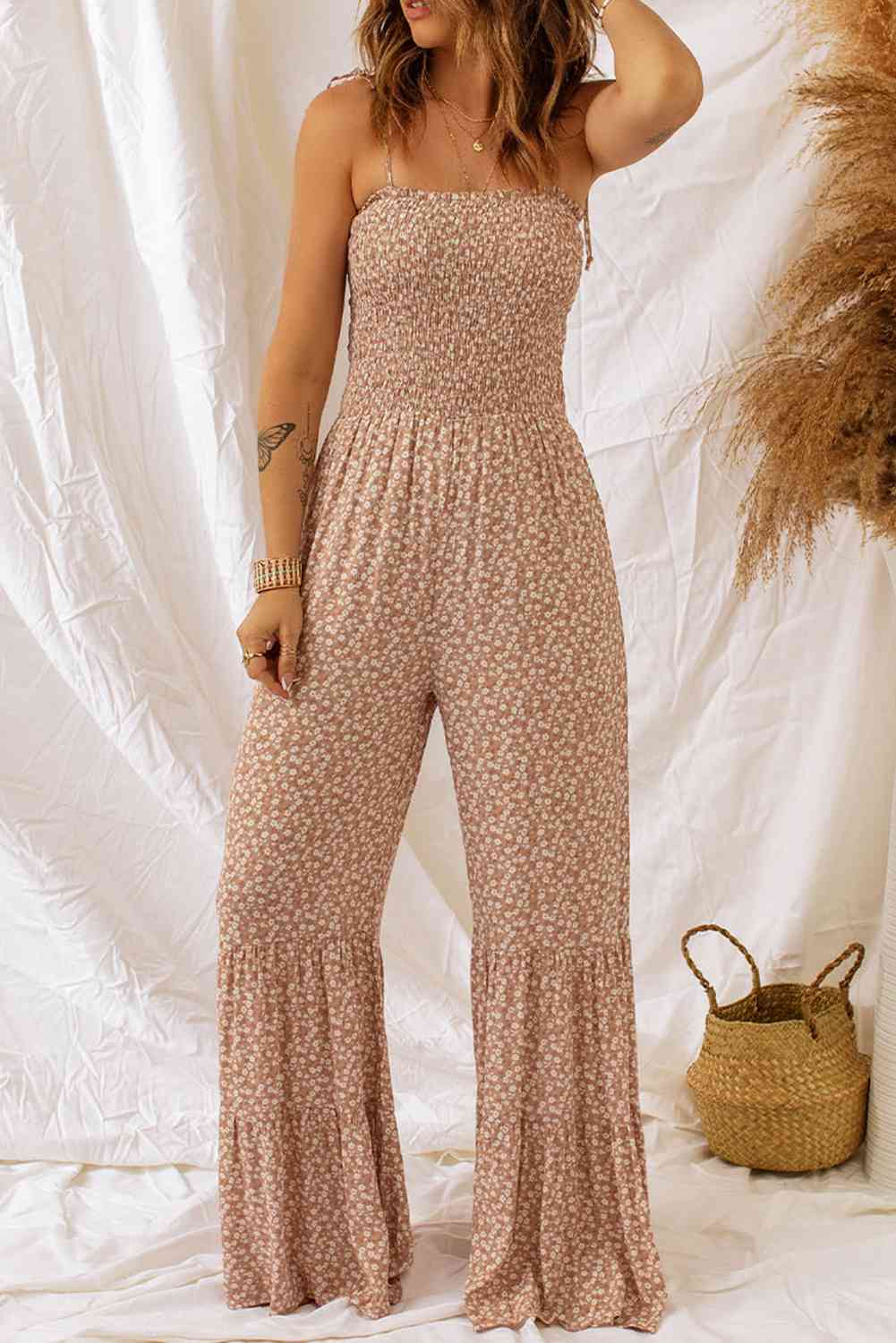 Floral Smocked Wide-Leg Garden Jumpsuit