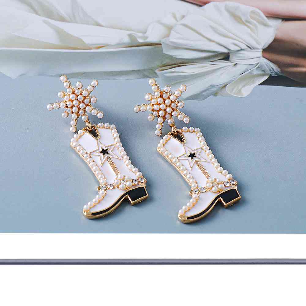 Chic Boot Alloy Dangle Earrings with Star & Pearl Accents