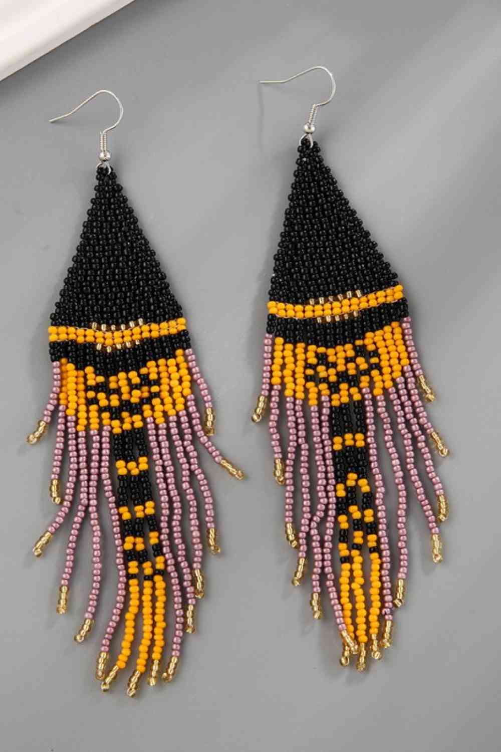 Intricate Black & White Beaded Dangle Earrings for Statement Style