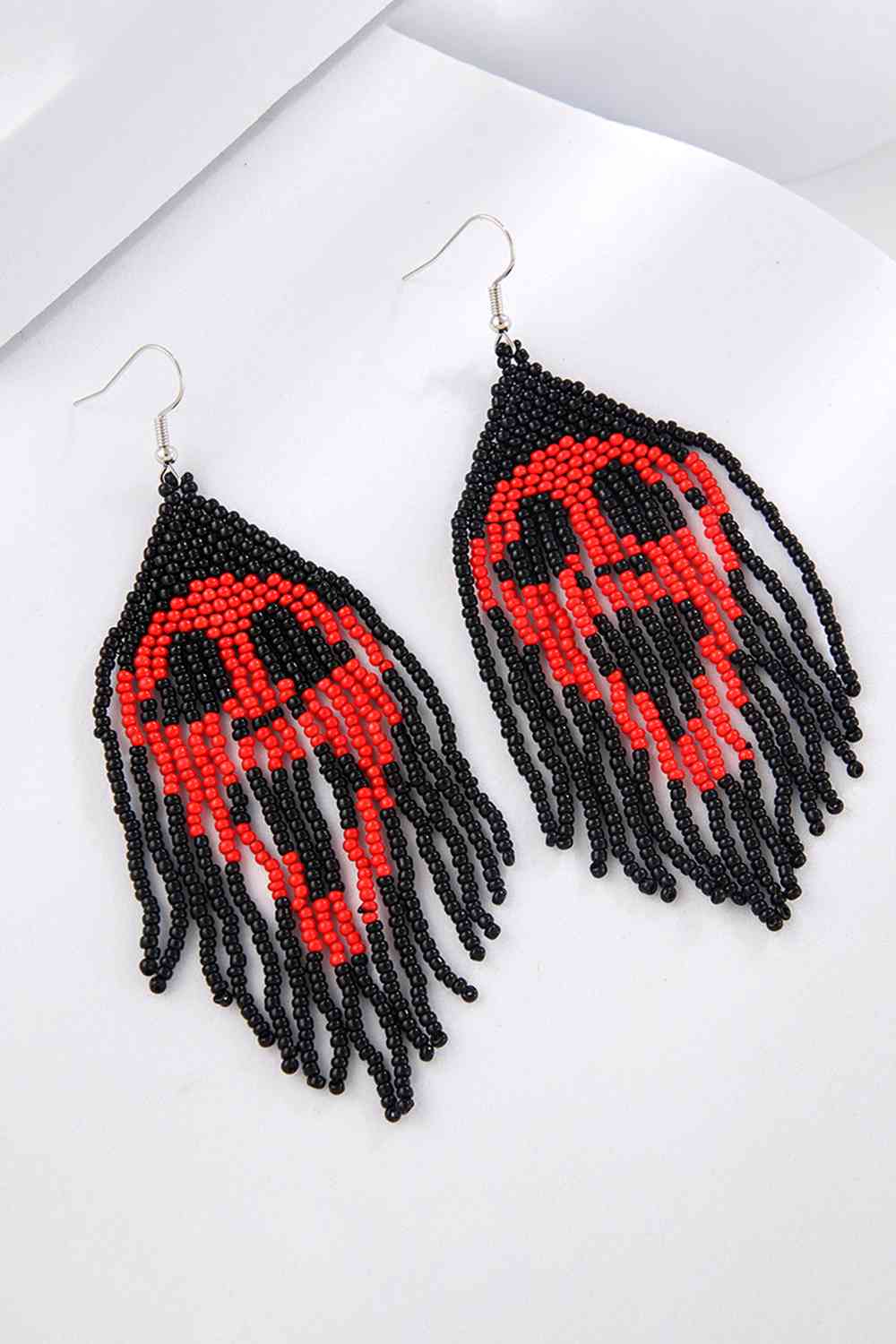 Intricate Black & White Beaded Dangle Earrings for Statement Style