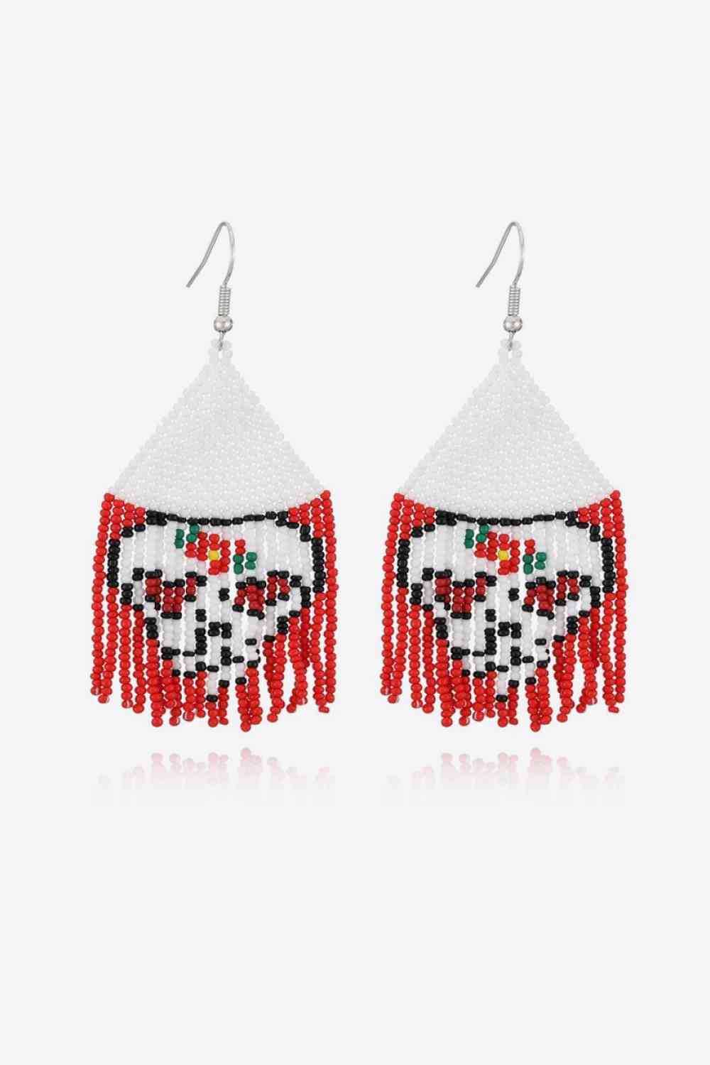 Intricate Black & White Beaded Dangle Earrings for Statement Style