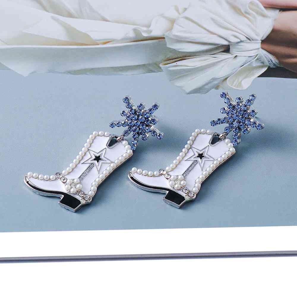 Chic Boot Alloy Dangle Earrings with Star & Pearl Accents